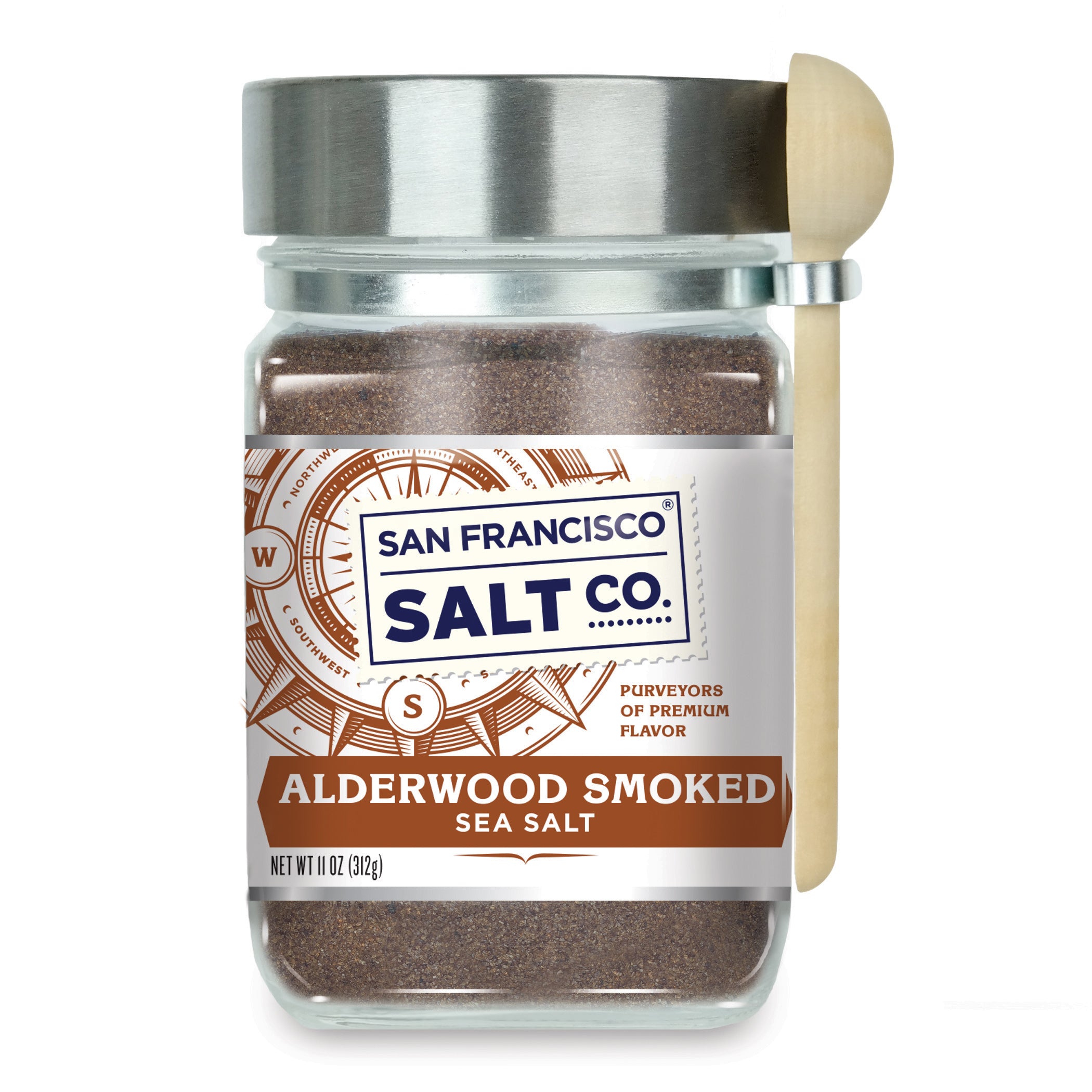 Alderwood Smoked Sea Salt - 11 oz. Glass Chef's Jar by San Francisco Salt Company